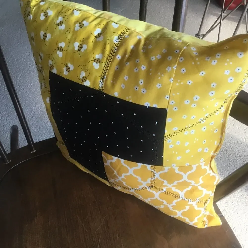 CLOSEOUT SALE $10 NWT Hand Crafted Quilted Pillow in Yellows, Black White